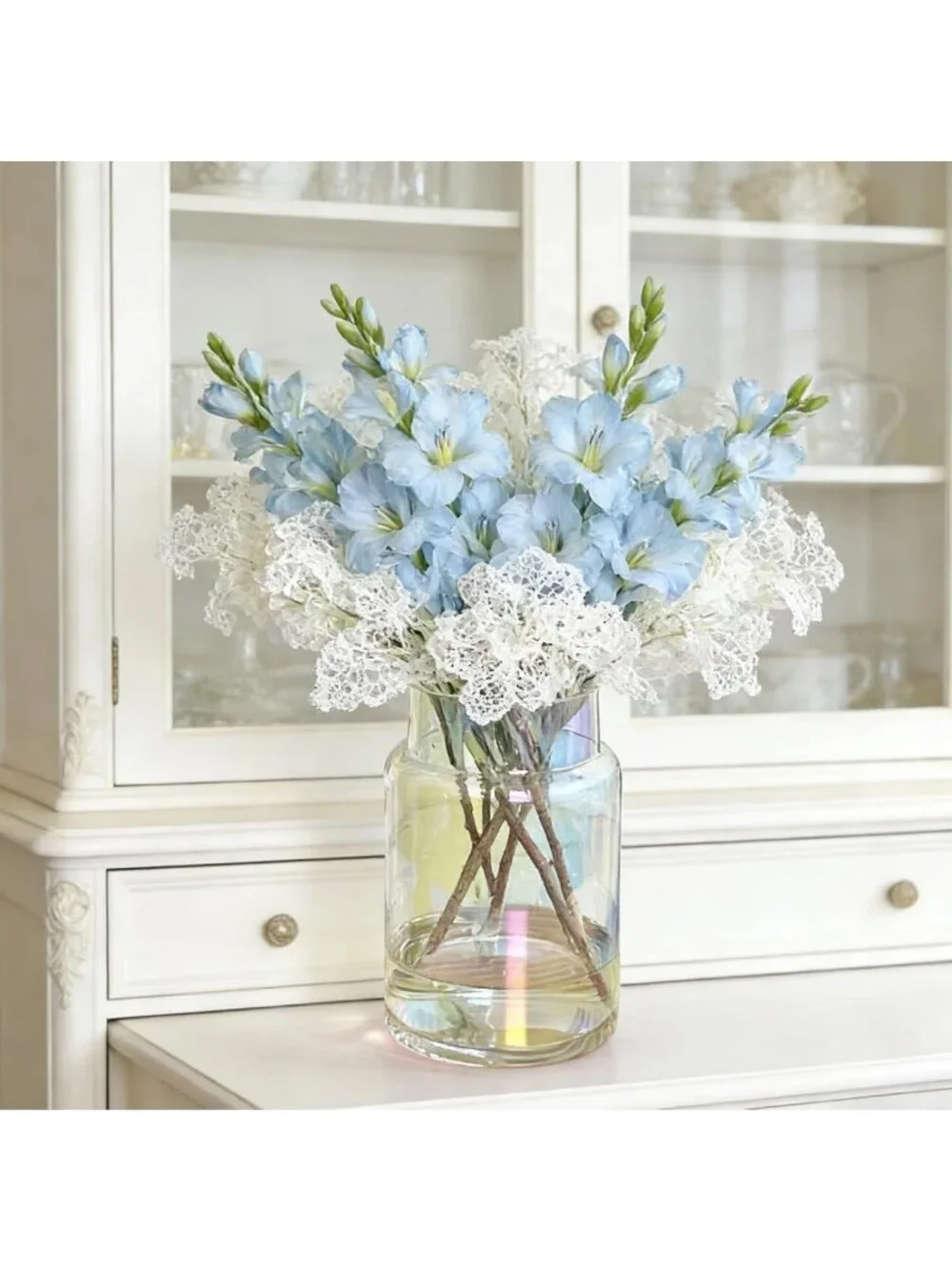 Iridescent Glass Flower Vase - 9 Inch Modern Decorative Centerpiece for Home